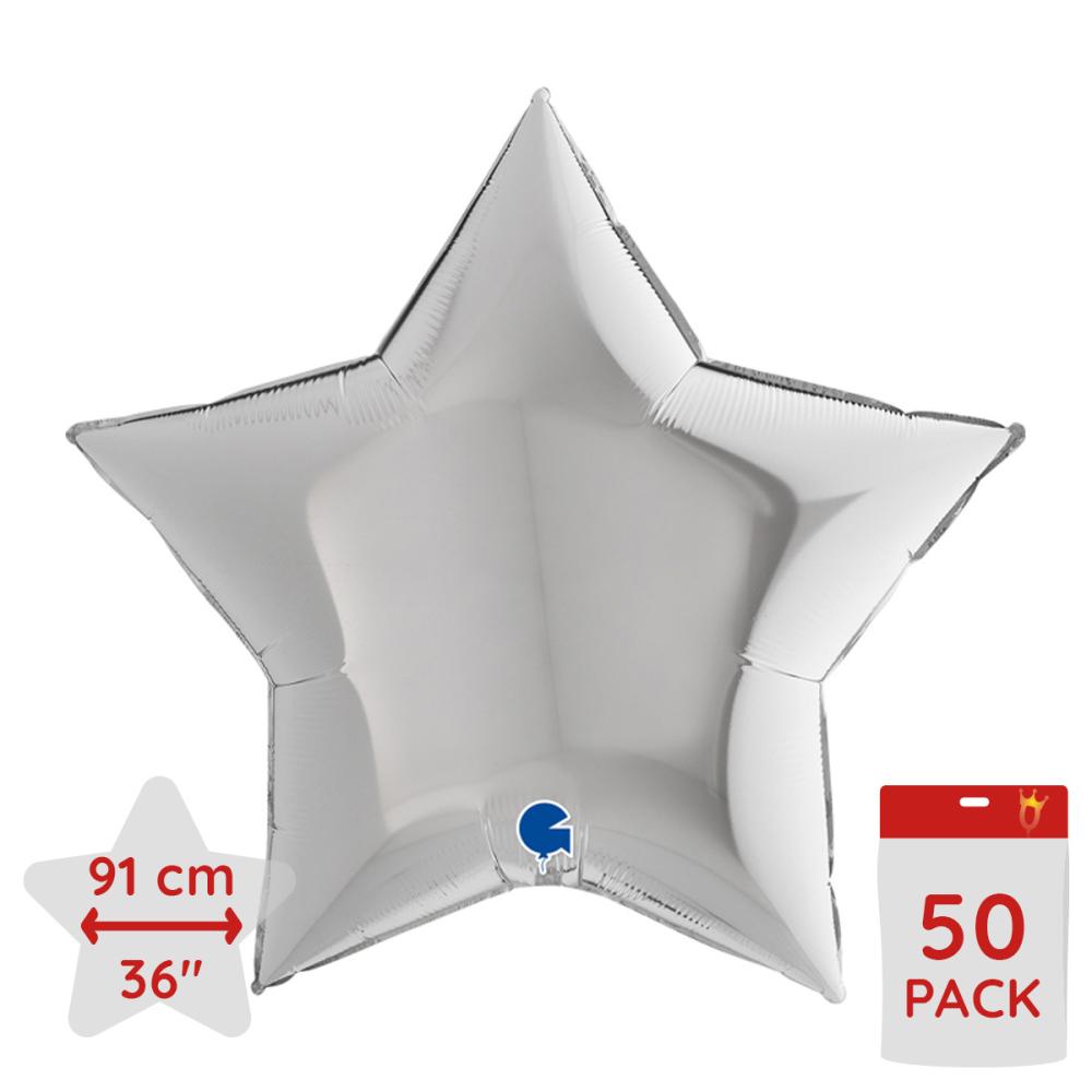 Folieballong - Stjärna Silver 91 cm - Bulk 50-pack
