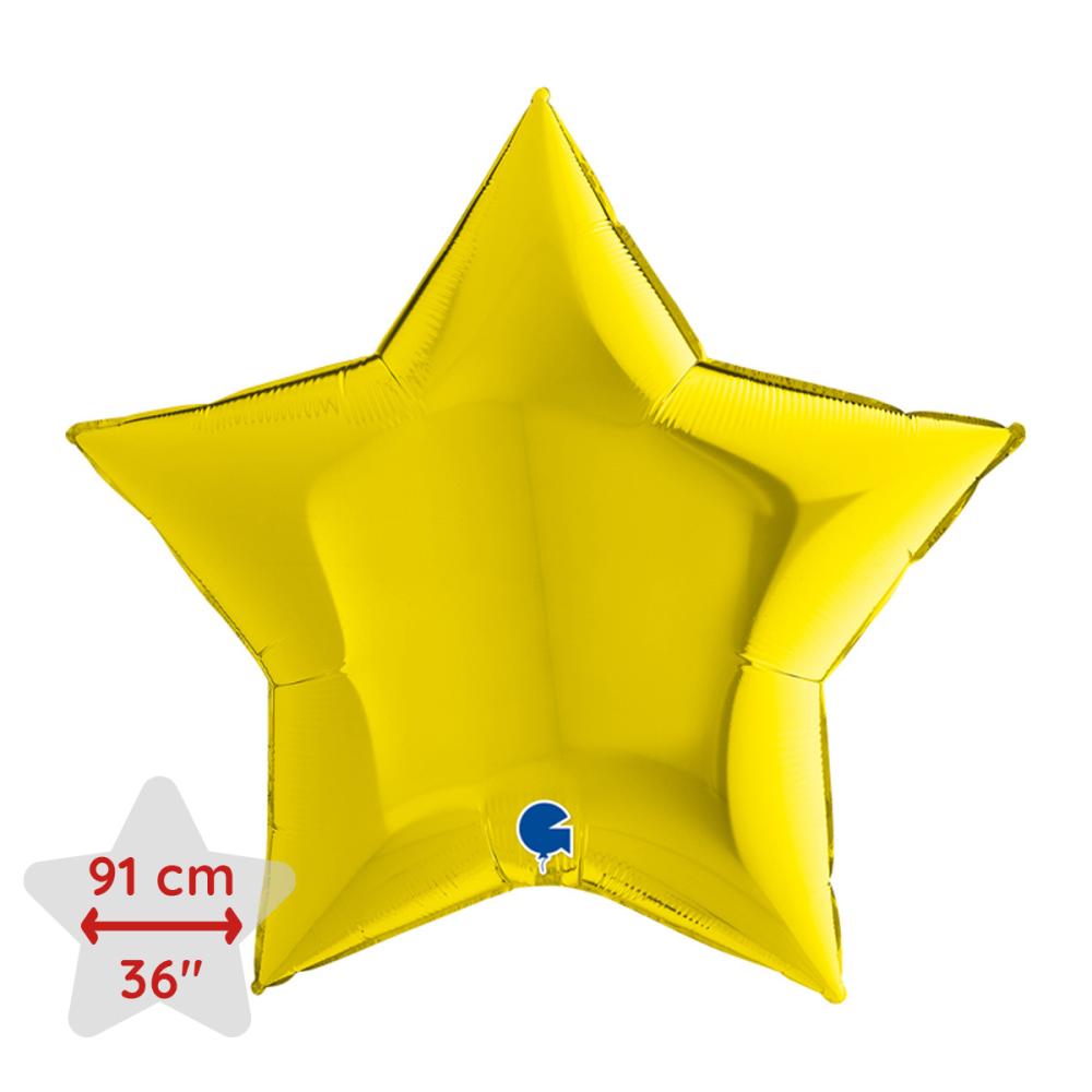Folieballong - Stjärna Metallic gul 91 cm