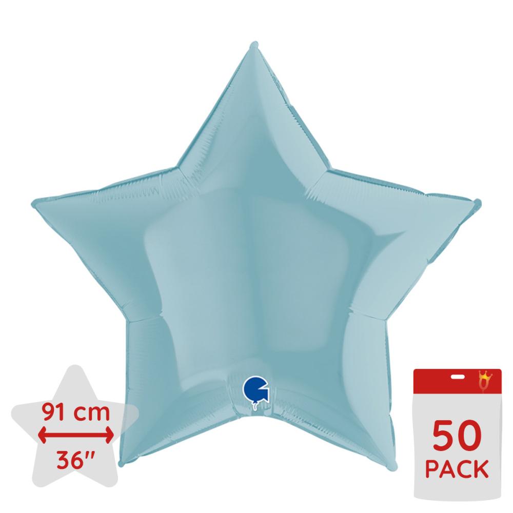 Folieballong - Stjärna Pastellblå 91 cm - Bulk 50-pack