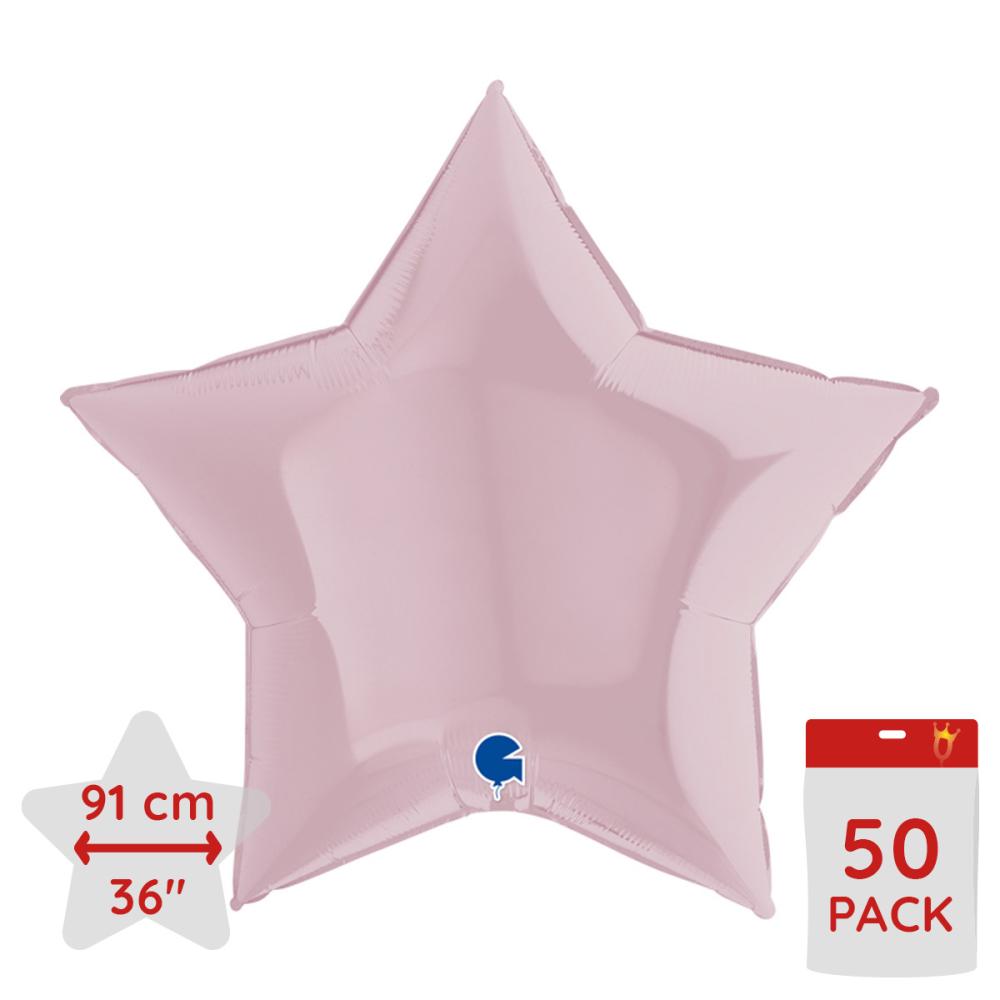 Folieballong - Stjärna Pastellrosa 91 cm - Bulk 50-pack