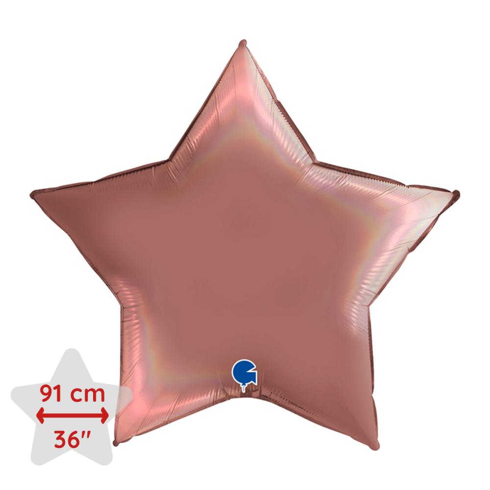 Folieballong - Stjärna 91 cm Rainbow Holographic Platinum Rosè