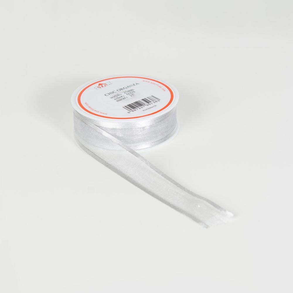 Ballongsnöre - Chic Organza Silver 25 mm * 25 m