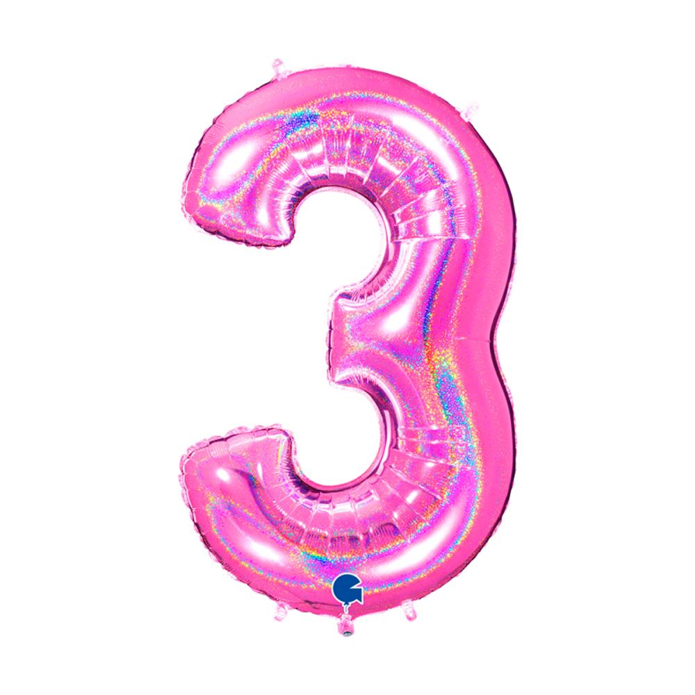 Ballongsiffra - Tre Glitter Rosa 100 cm