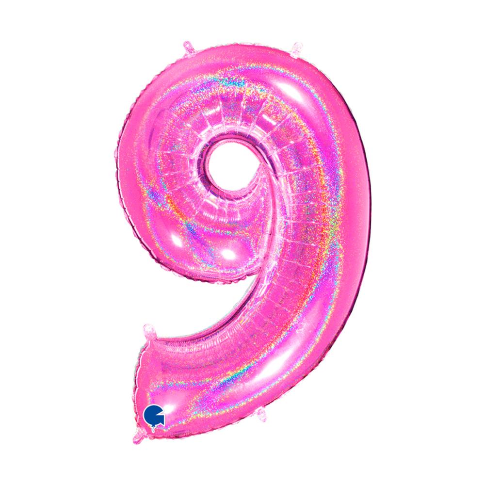 Ballongsiffra - Nio Glitter Rosa 100 cm