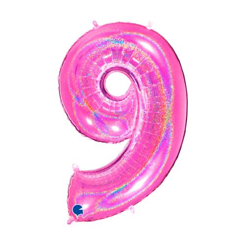 Ballongsiffra - Nio Glitter Rosa 100 cm