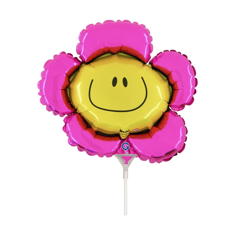 Folieballong Mini - Smiley Flower Fuxia 35 cm