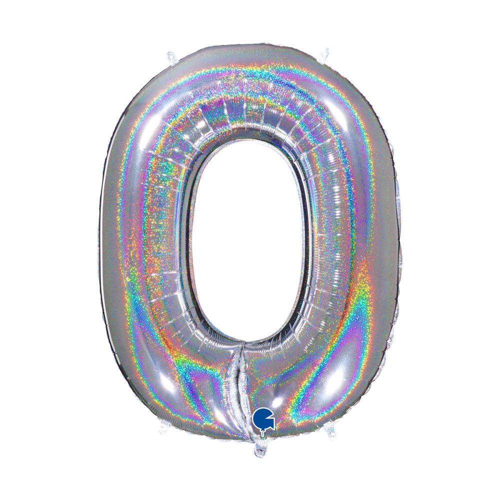 Ballongsiffra - Noll Glitter Silver 100 cm