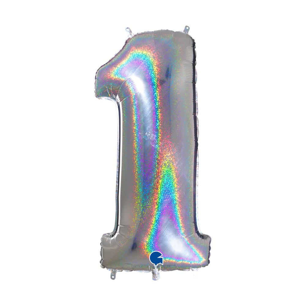 Ballongsiffra - Ett Glitter Silver 100 cm