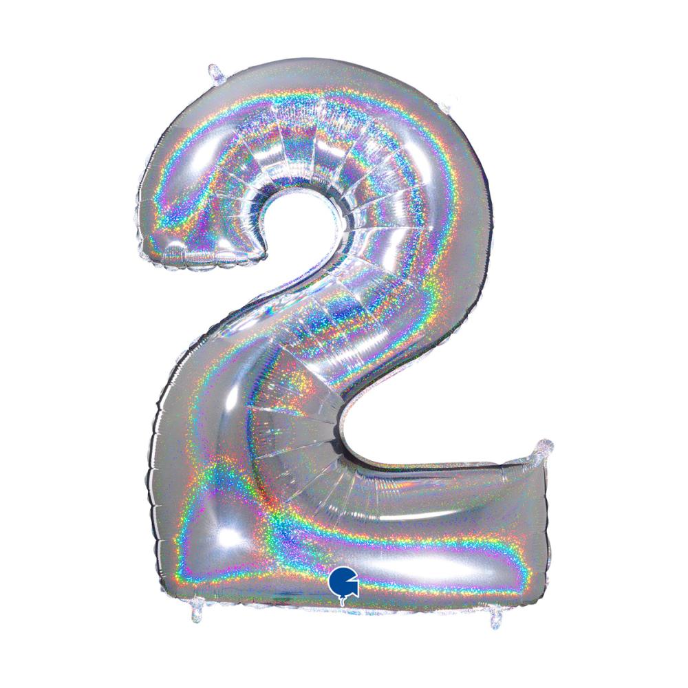 Ballongsiffra - Två Glitter Silver 100 cm