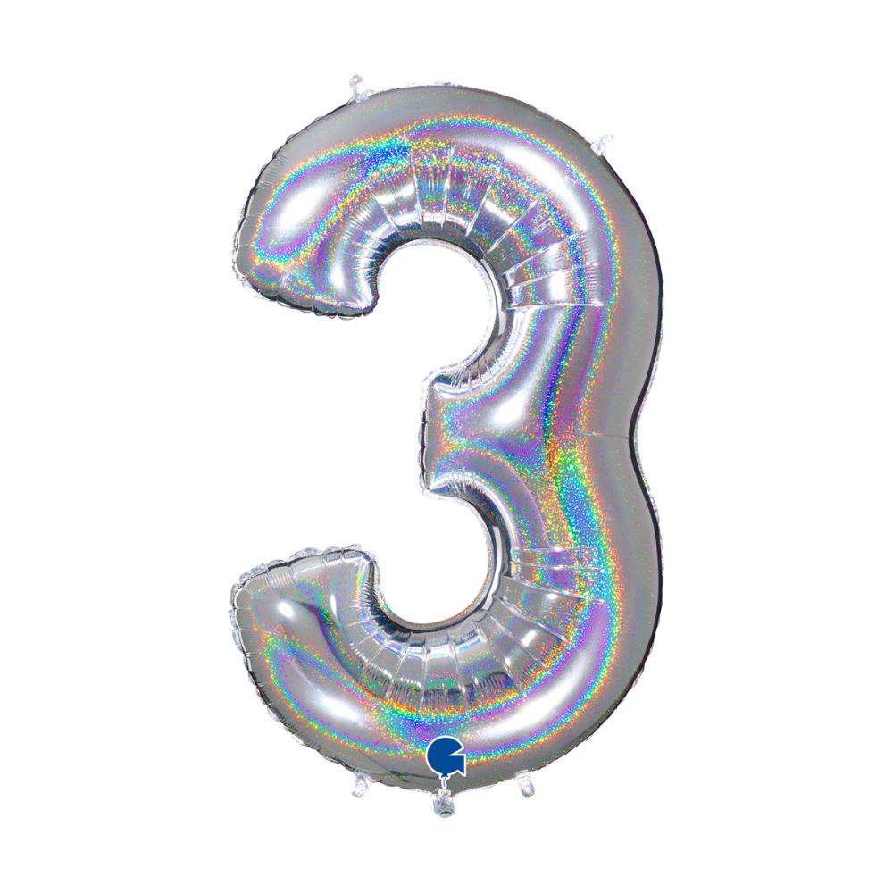 Ballongsiffra - Tre Glitter Silver 100 cm