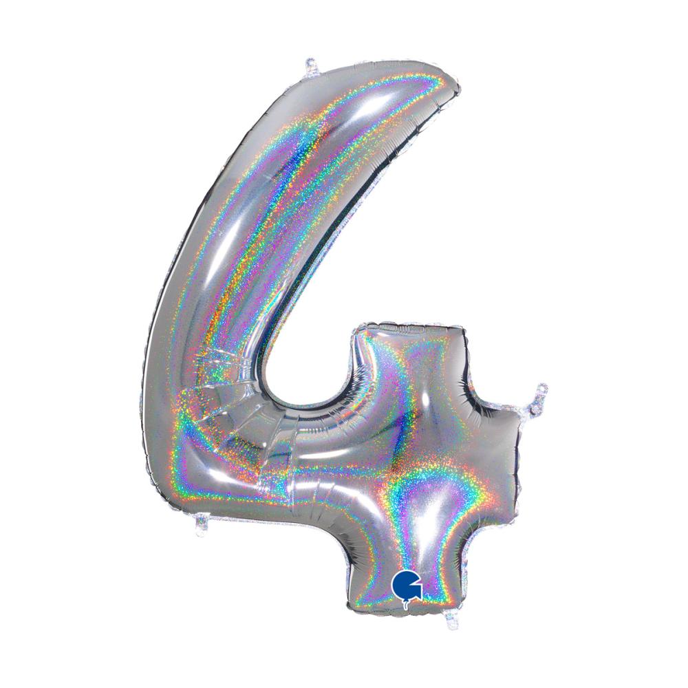 Ballongsiffra - Fyra Glitter Silver 100 cm
