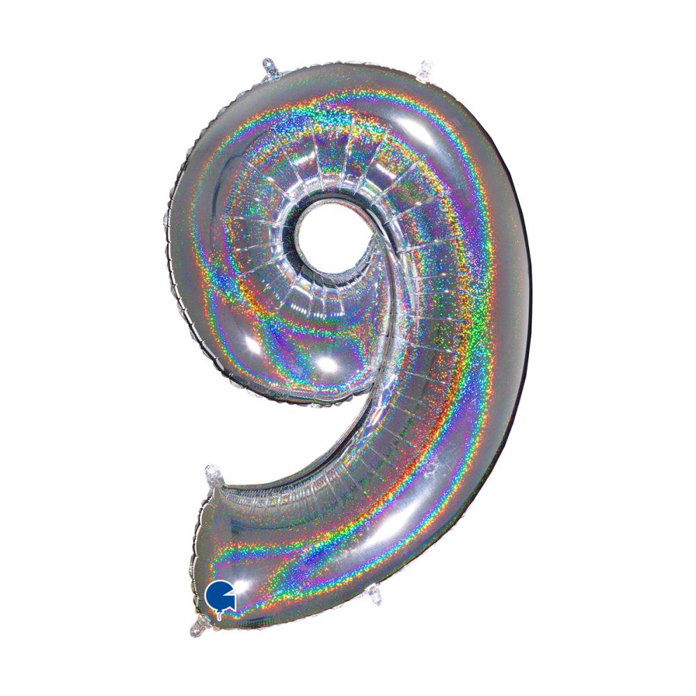 Ballongsiffra - Nio Glitter Silver 100 cm