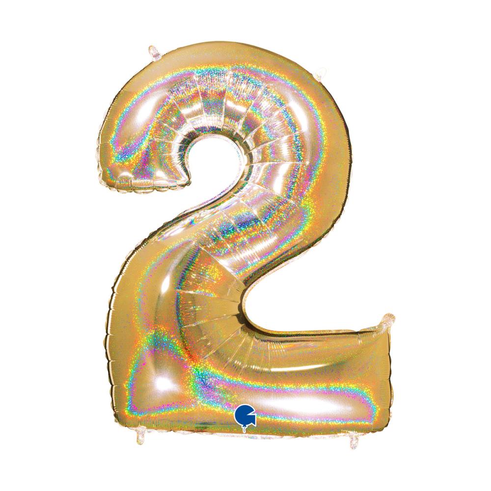Ballongsiffra - Två Glitter Guld 100 cm