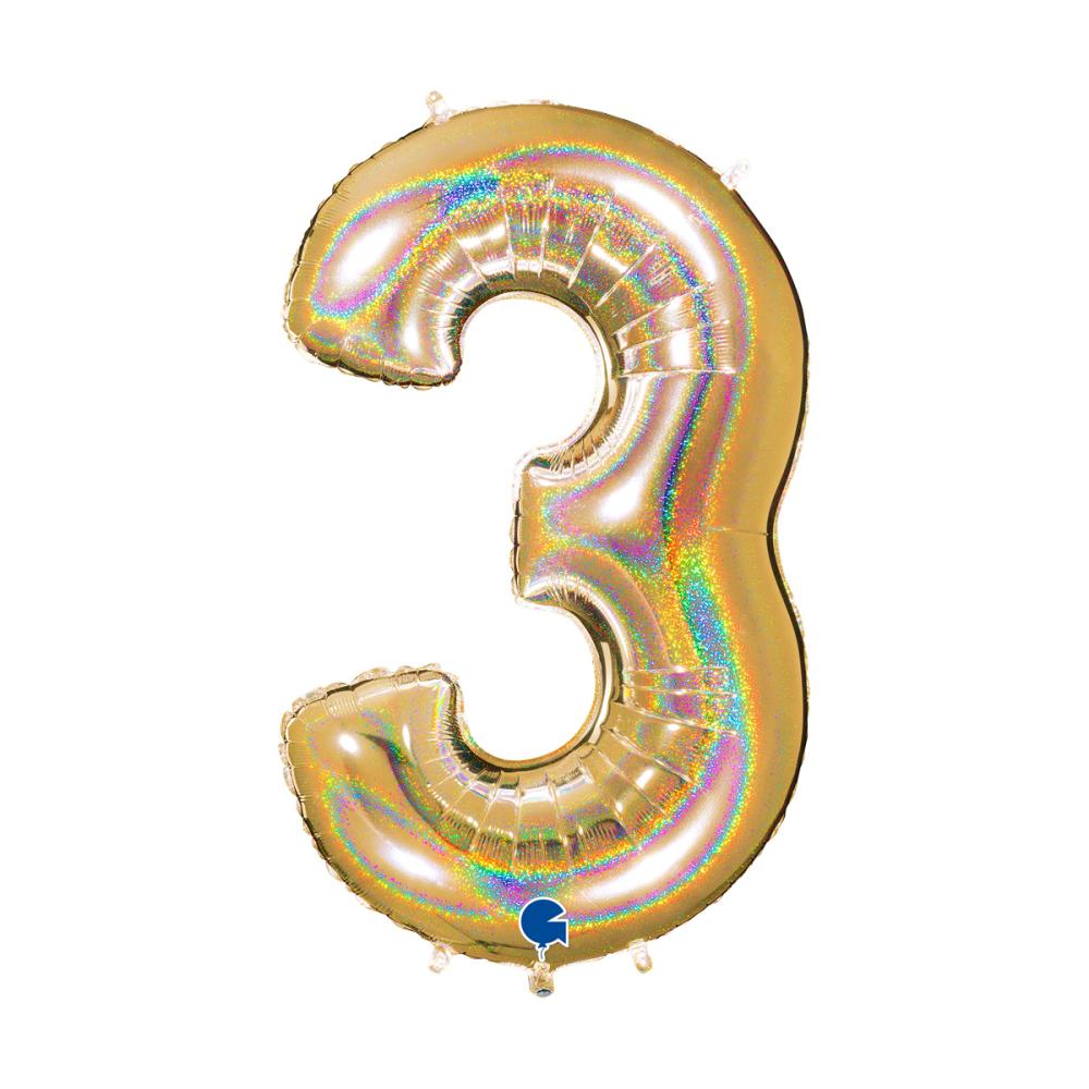 Ballongsiffra - Tre Glitter Guld 100 cm