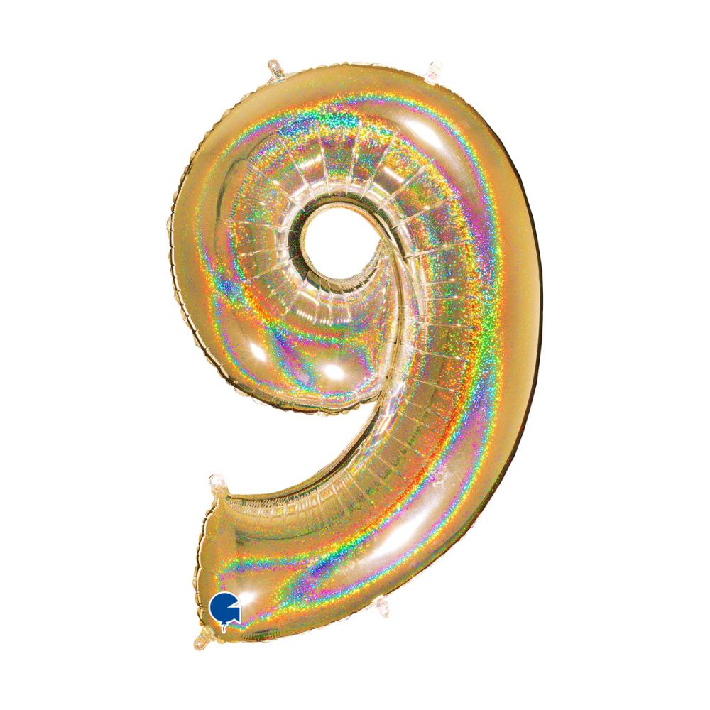 Ballongsiffra - Nio Glitter Guld 100 cm