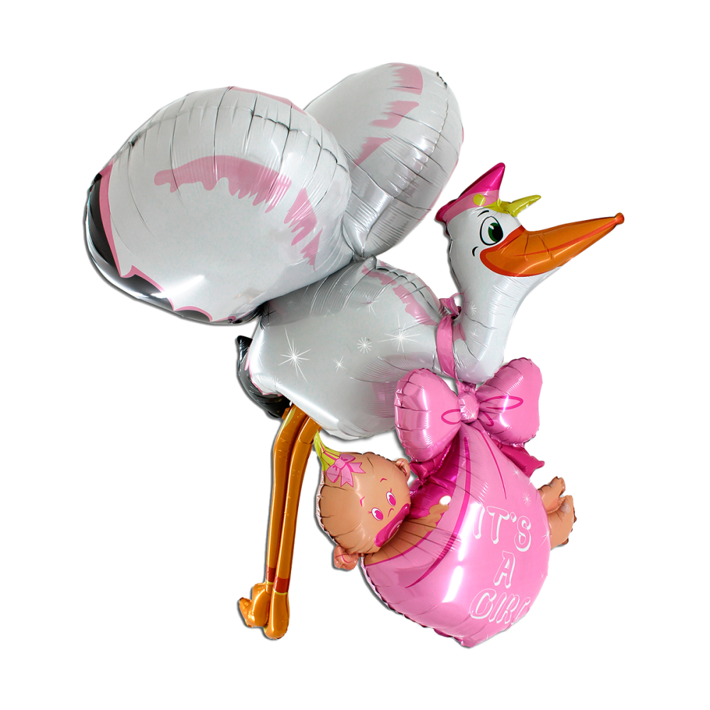 Folieballong - Baby Girl Stork 3D