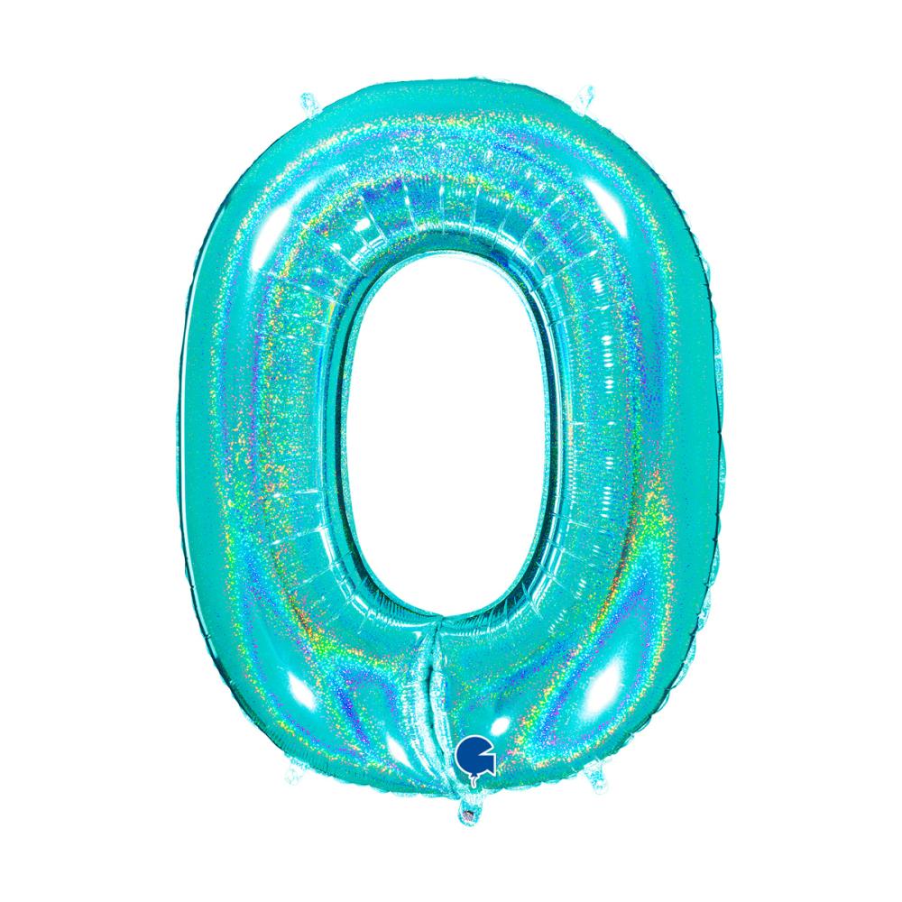 Ballongsiffra - Noll Glitter Tiffany 100 cm