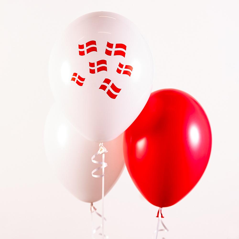 Latexballonger - Röda & Vita med danska flaggor 10-pack