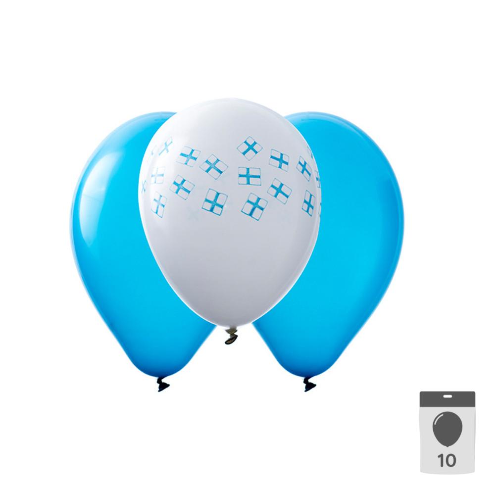 Latexballonger - Blå & Vita med finska flaggor 10-pack