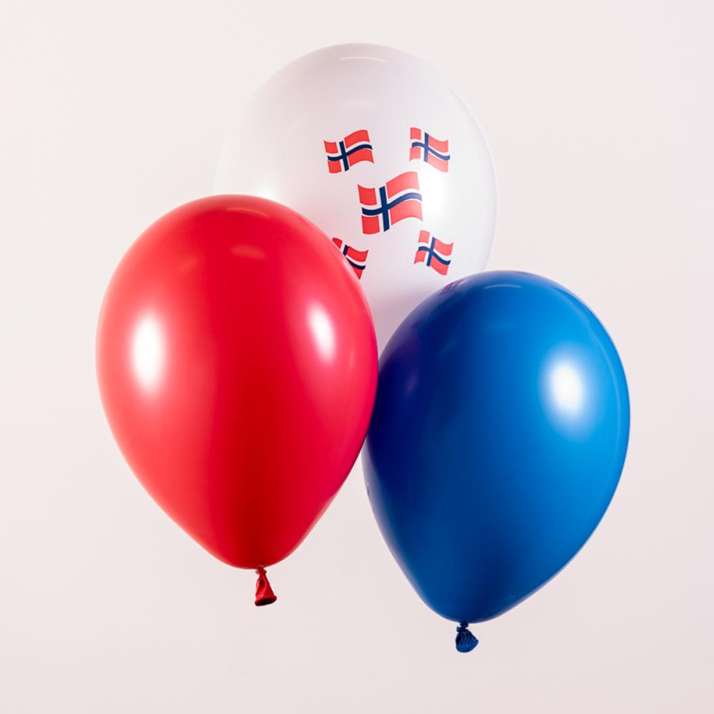 Latexballonger - Röda & Blå med norska flaggor 10-pack