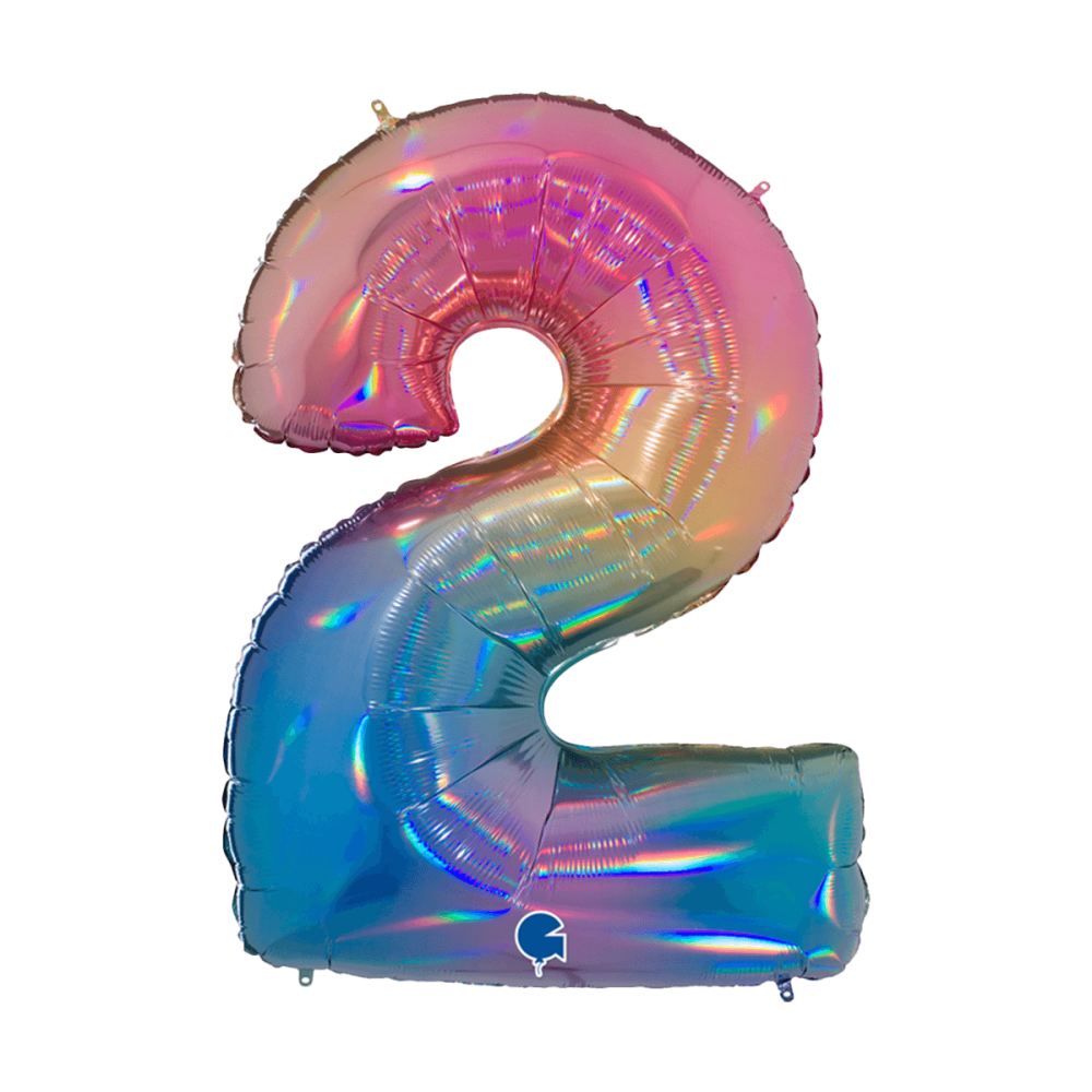 Ballongsiffra - Nummer 2 Colourful Rainbow 100 cm