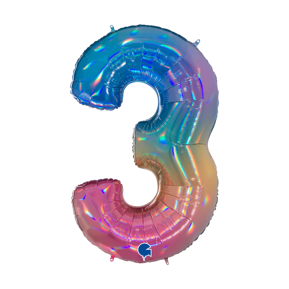 Ballongsiffra - Nummer 3 Colourful Rainbow 100 cm