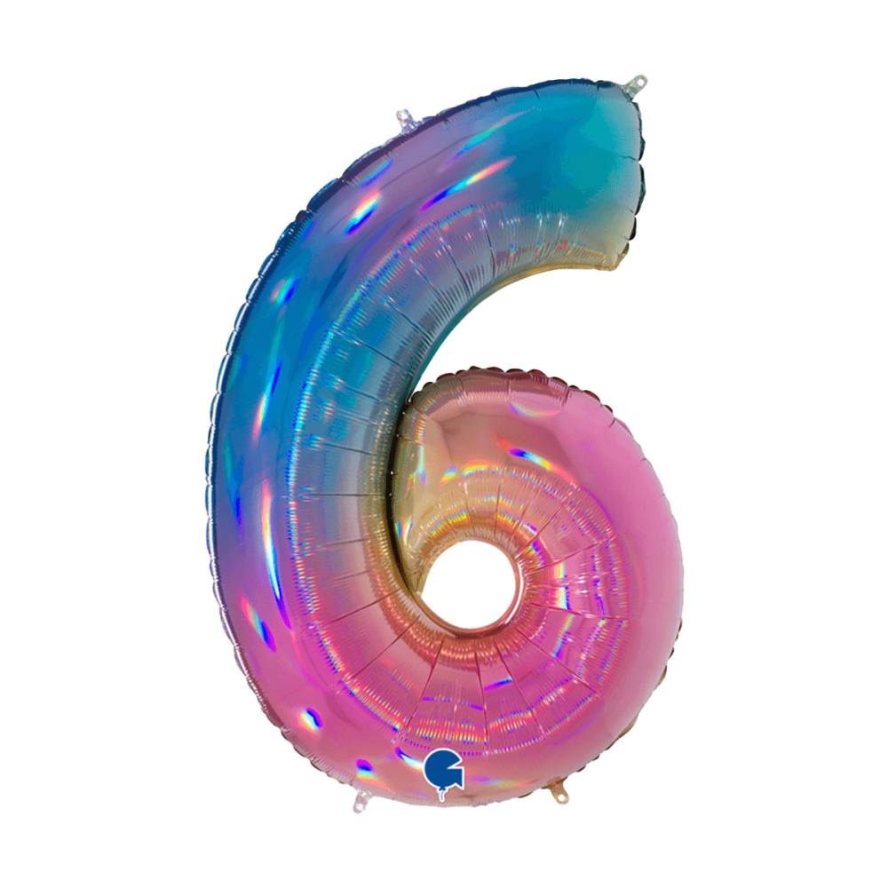 Ballongsiffra - Nummer 6 Colourful Rainbow 100 cm