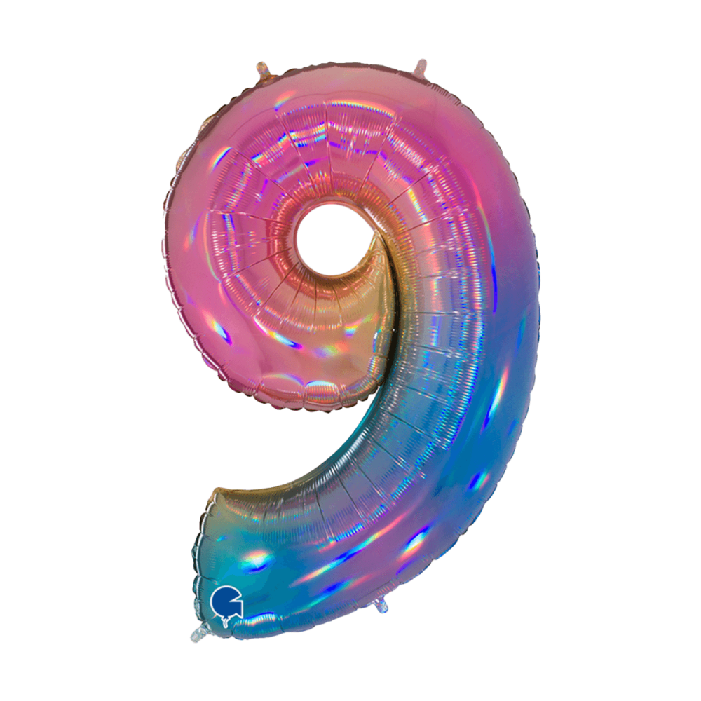 Ballongsiffra - Nummer 9 Colourful Rainbow 100 cm