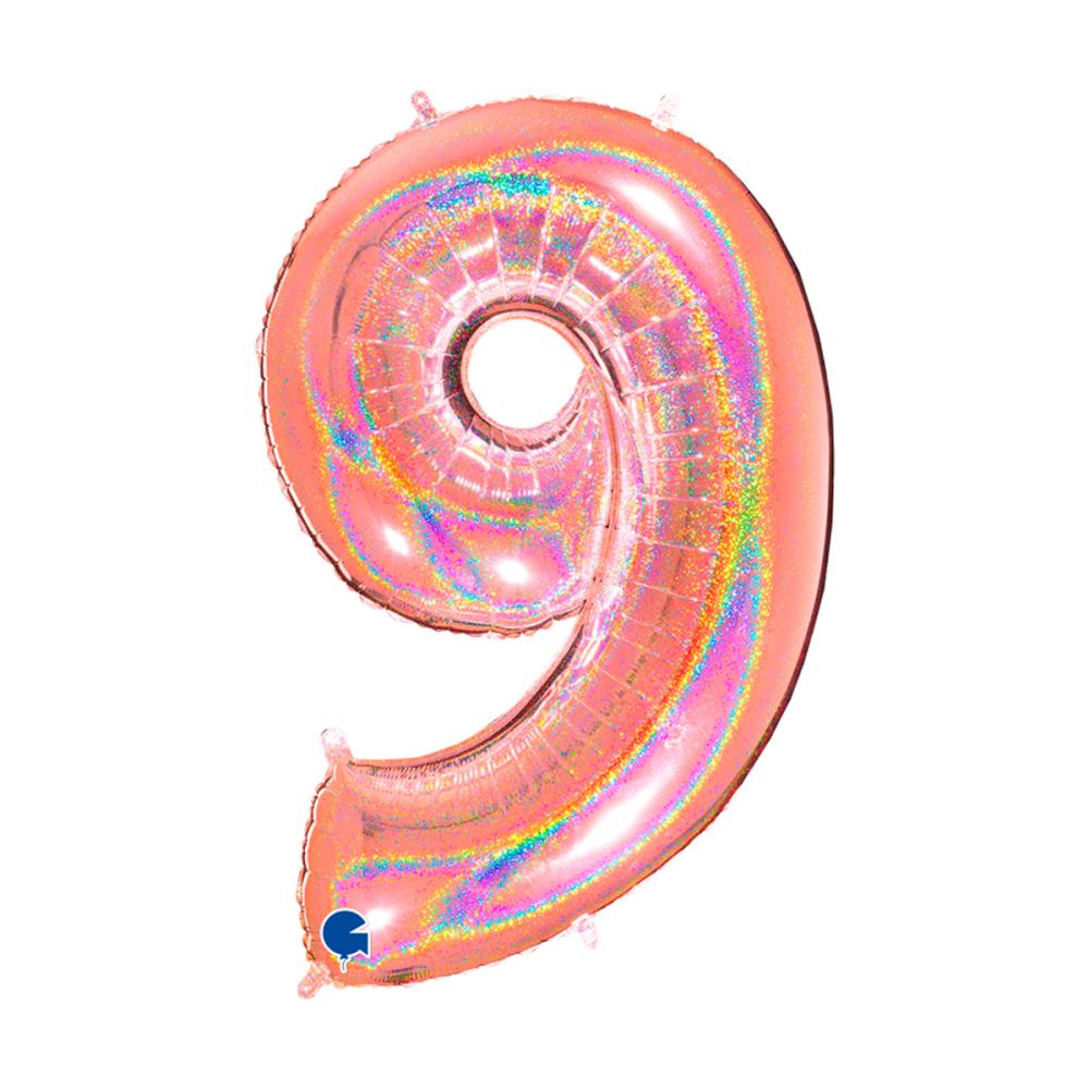 Ballongsiffra - Nio Glitter Rose Gold 100 cm