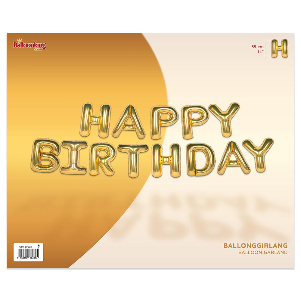 Ballonggirlang - HAPPY BIRTHDAY Guld 35 cm