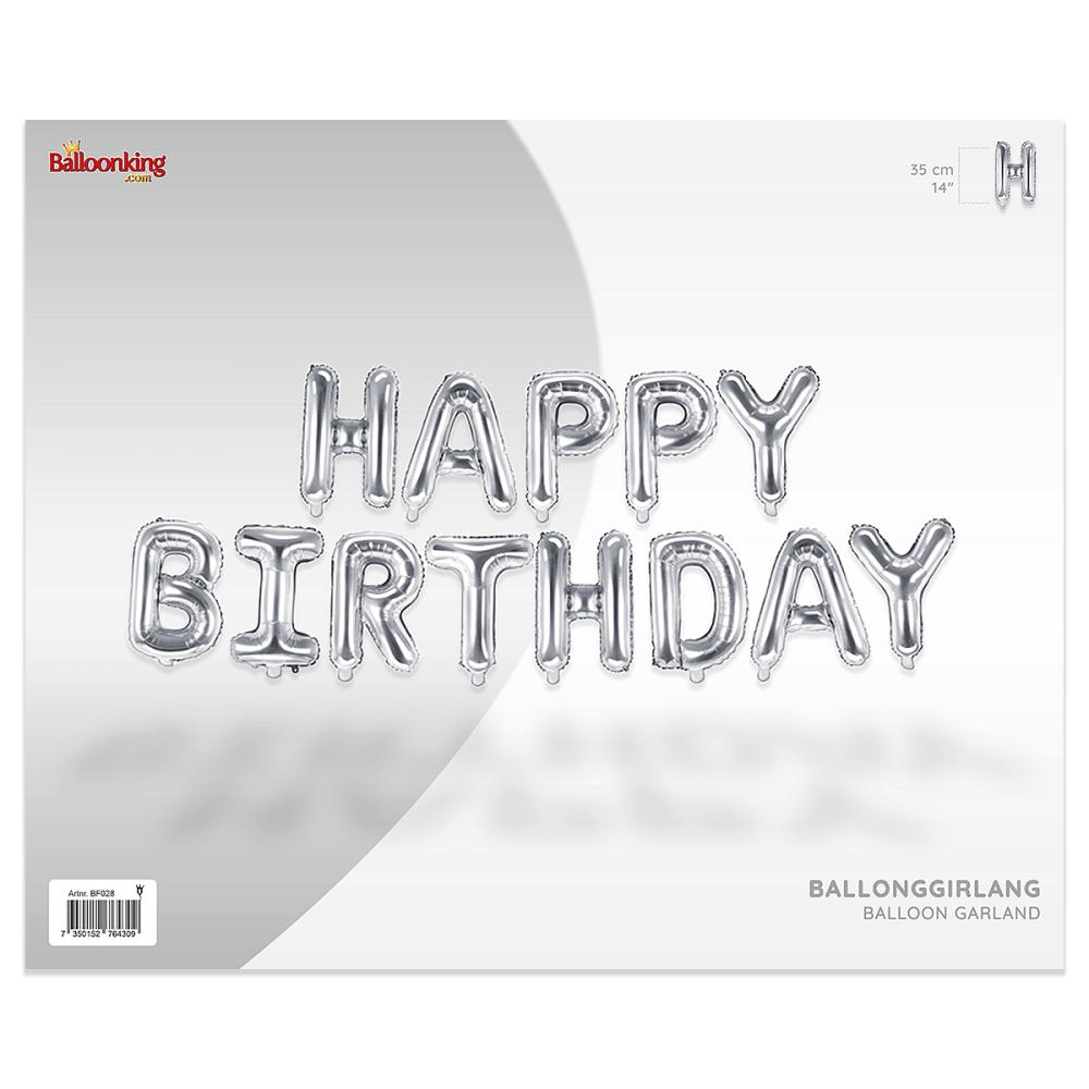 Ballonggirlang - HAPPY BIRTHDAY Silver 35 cm