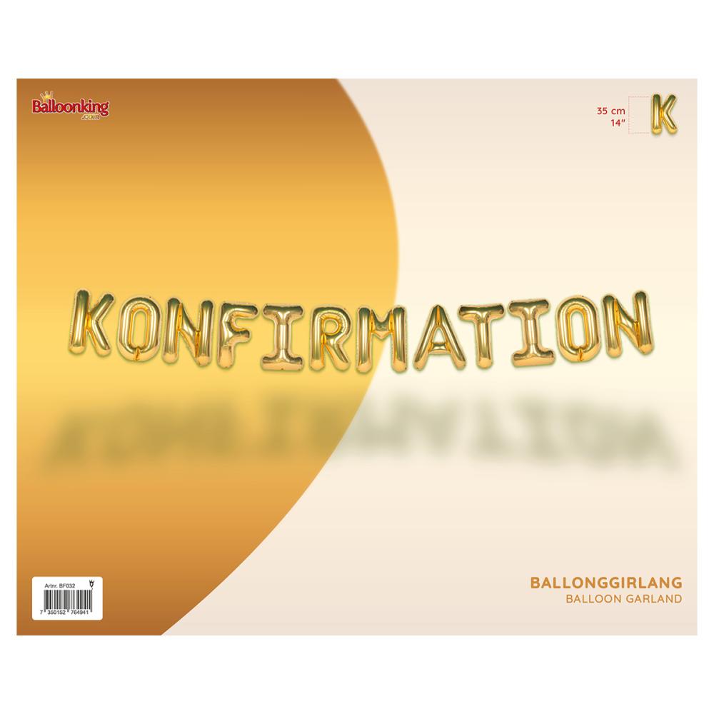 Ballonggirlang - KONFIRMATION Guld 35 cm