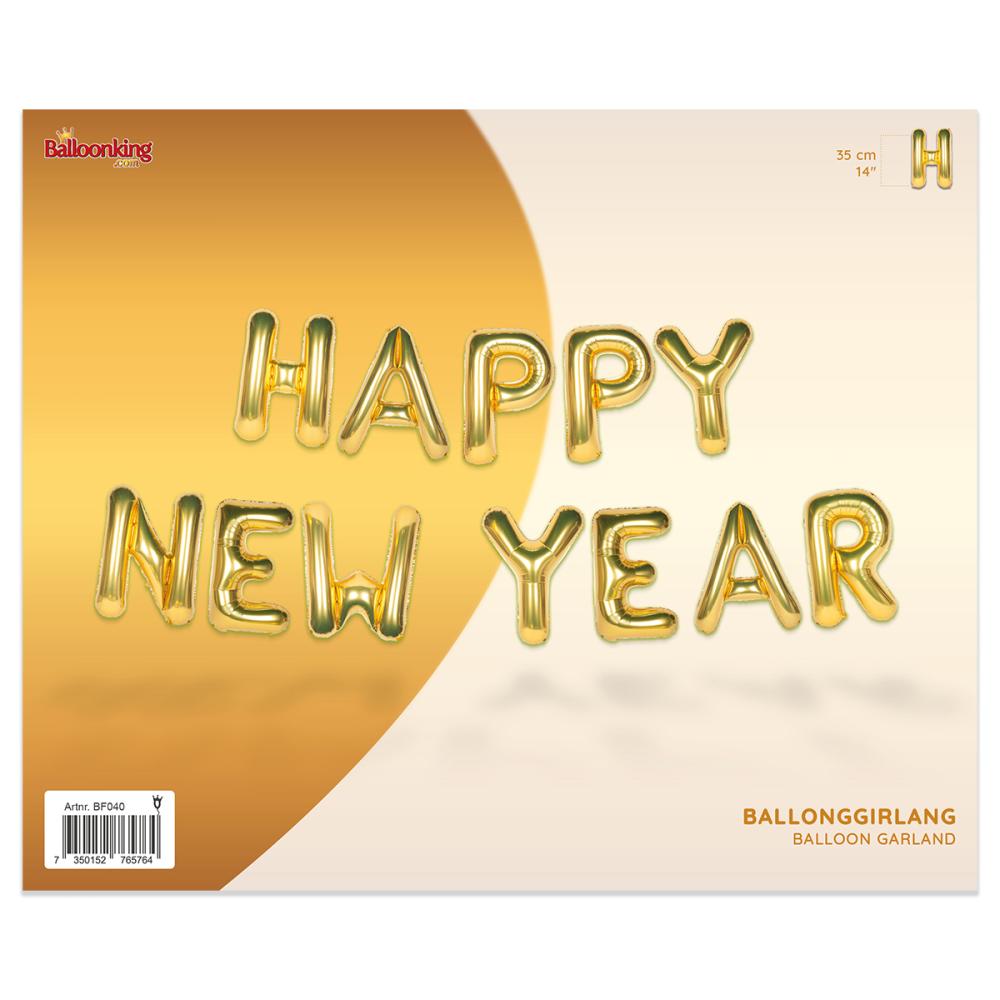Ballonggirlang - HAPPY NEW YEAR Guld 35 cm