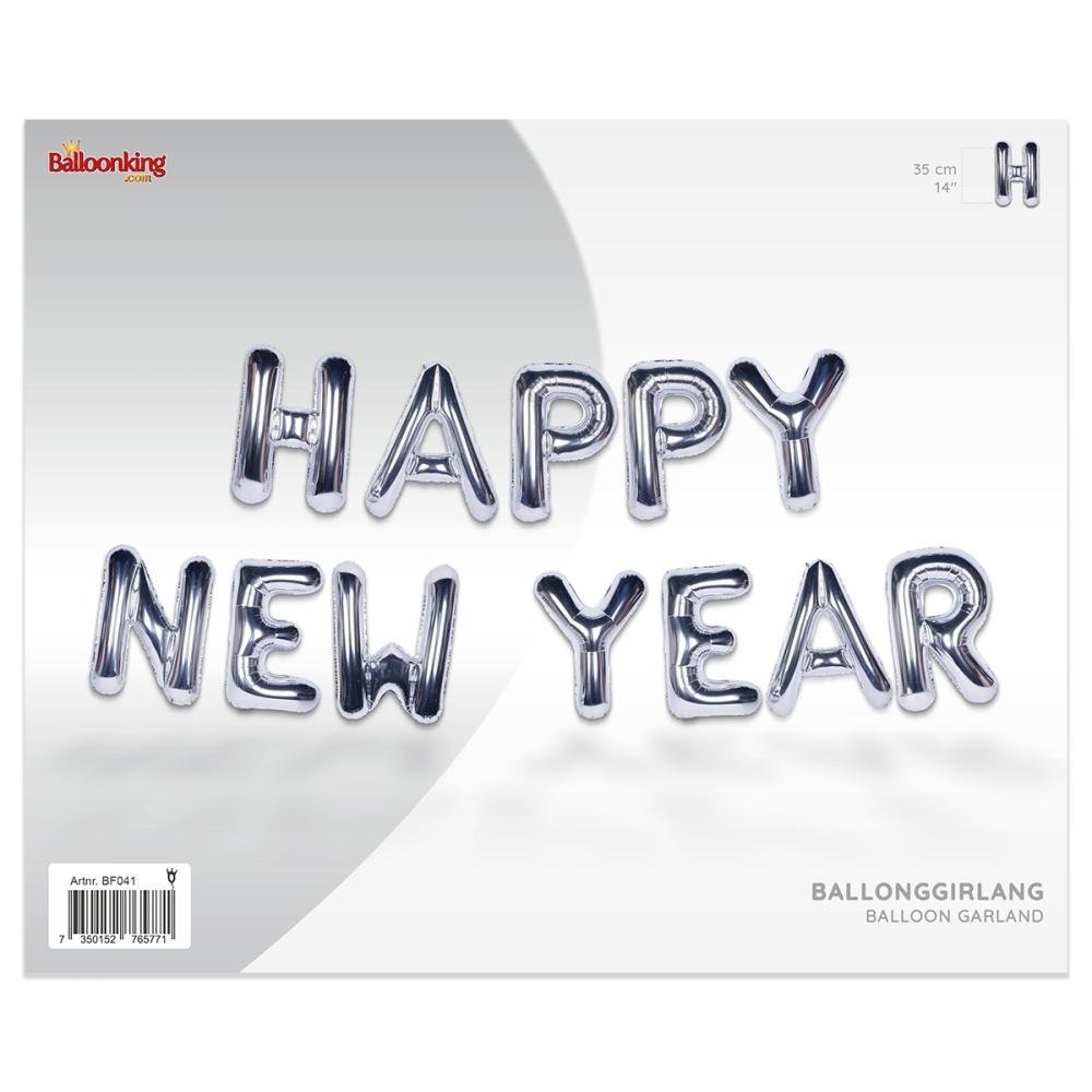 Ballonggirlang - HAPPY NEW YEAR Silver 35 cm