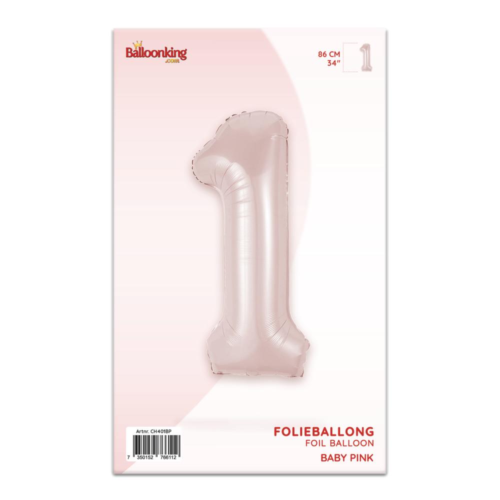 Ballongsiffra - Ett Baby Pink 86 cm