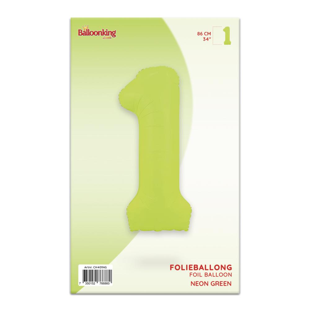 Ballongsiffra - Ett Neon Green 86 cm