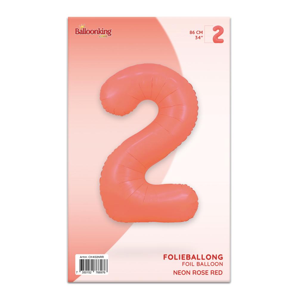 Ballongsiffra - Två Neon Rose Red 86 cm