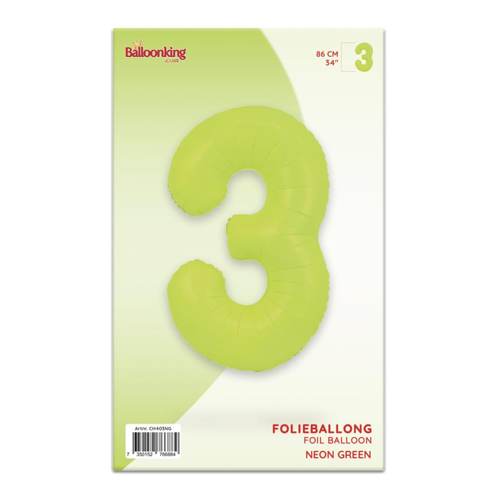 Ballongsiffra - Tre Neon Green 86 cm