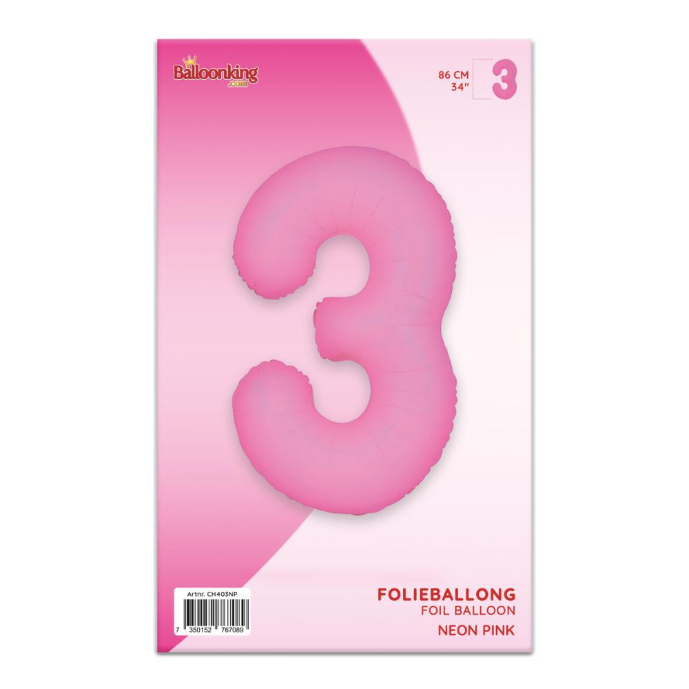 Ballongsiffra - Tre Neon Pink 86 cm