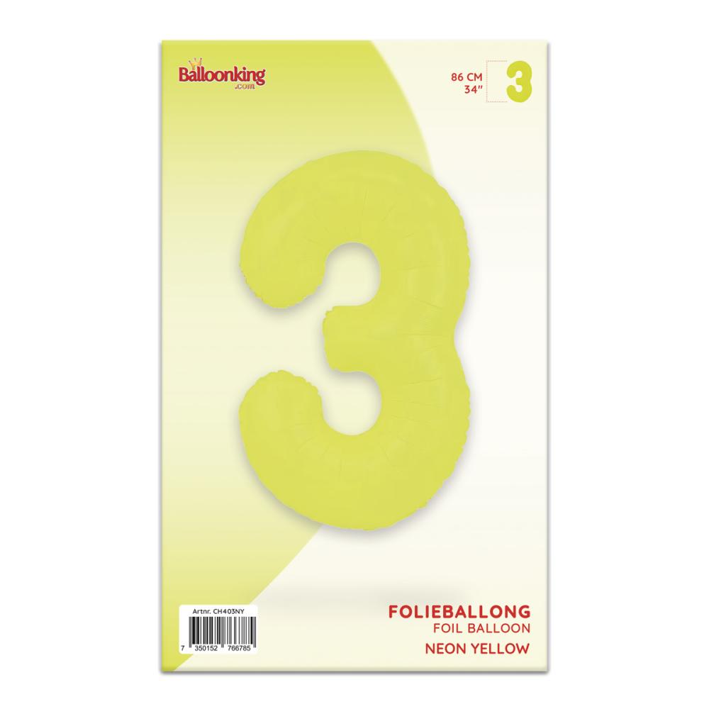 Ballongsiffra - Tre Neon Yellow 86 cm