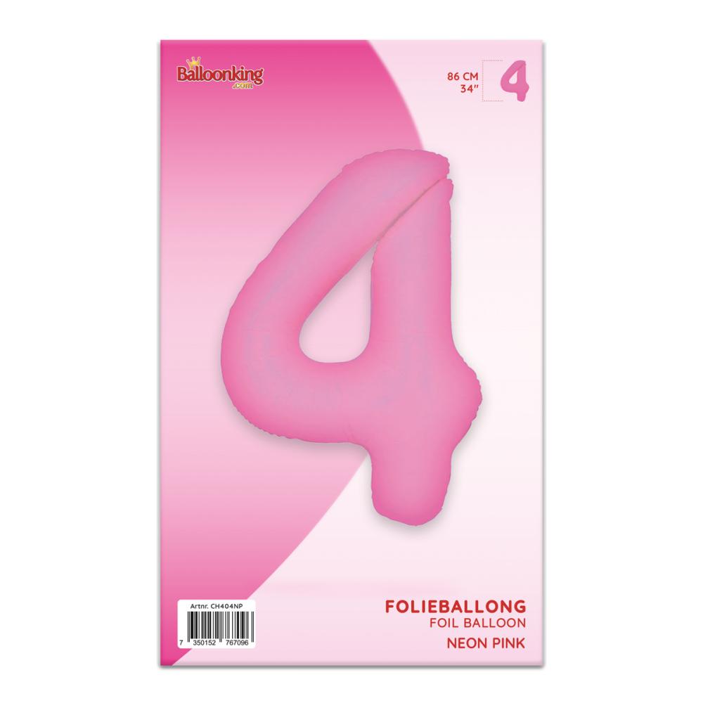 Ballongsiffra - Fyra Neon Pink 86 cm