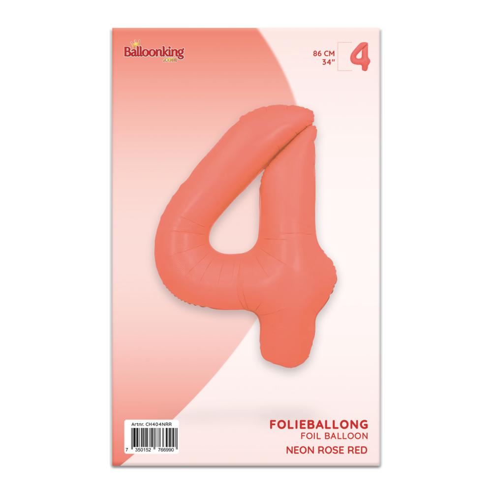 Ballongsiffra - Fyra Neon Rose Red 86 cm