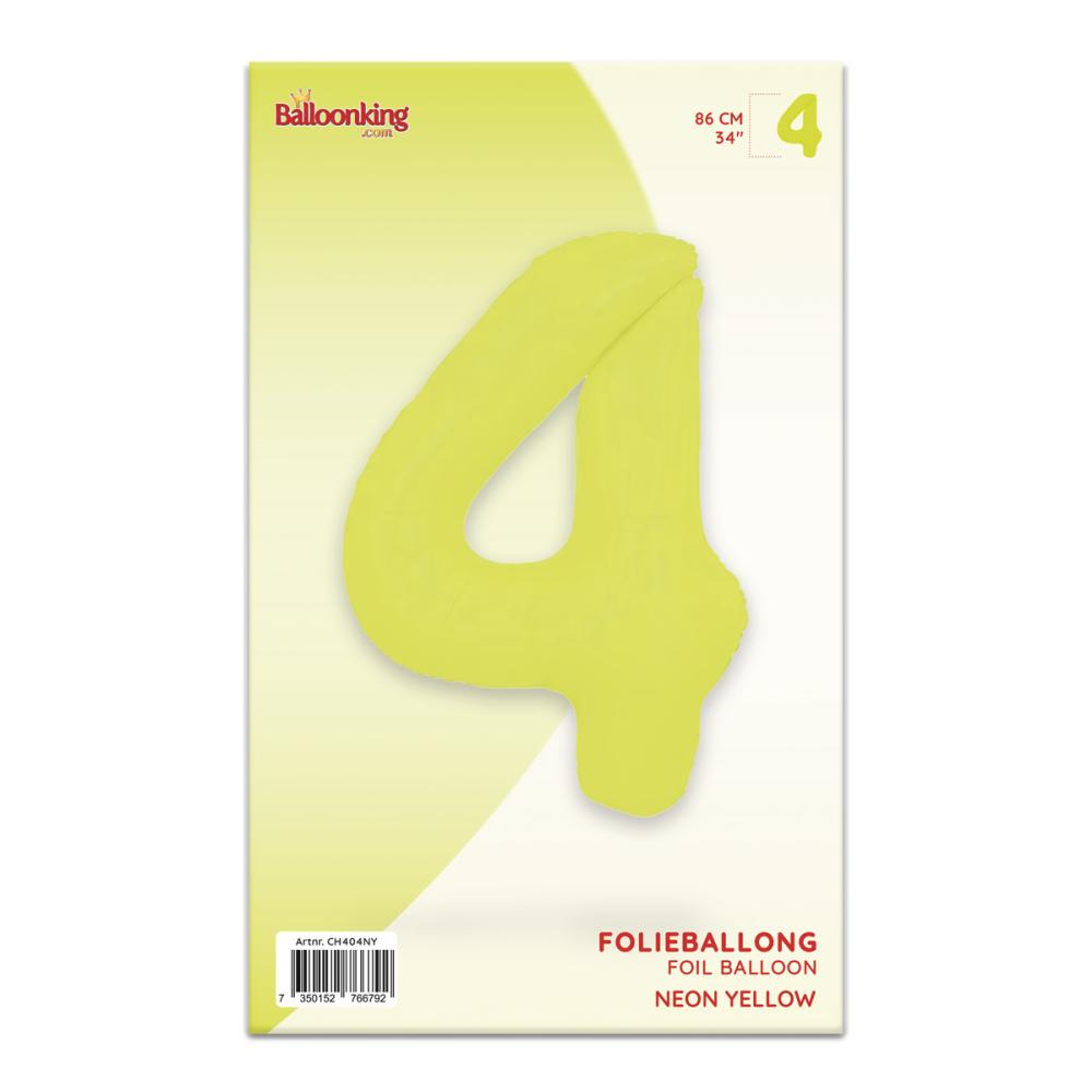 Ballongsiffra - Fyra Neon Yellow 86 cm