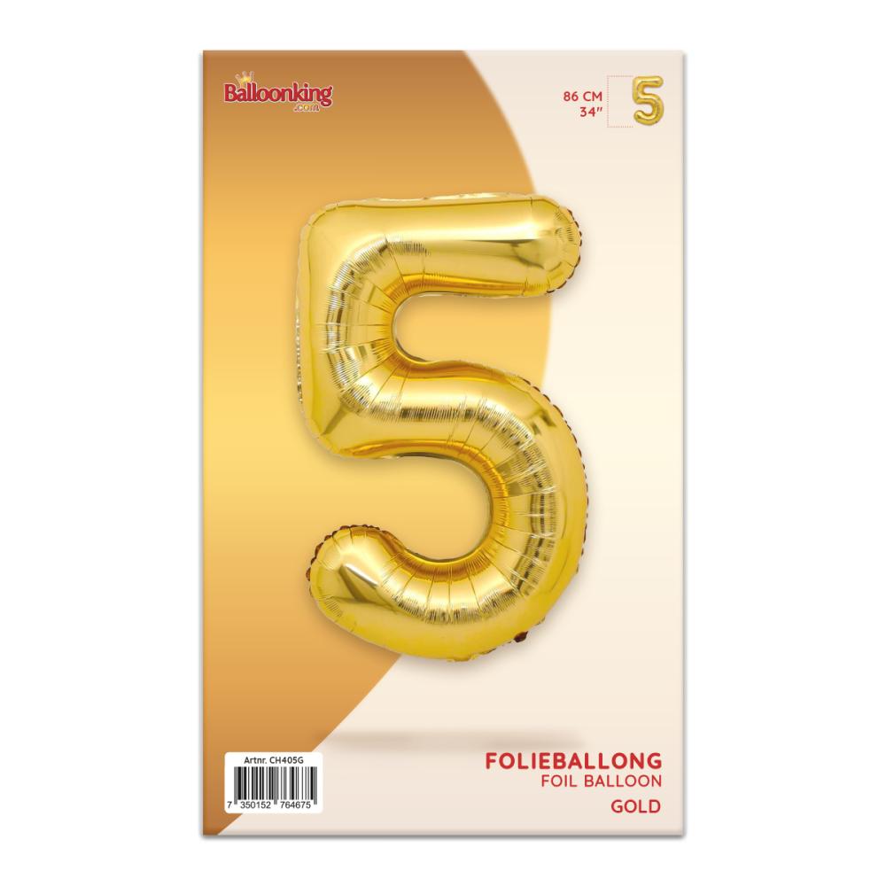 Ballongsiffra - Fem Guld 86 cm