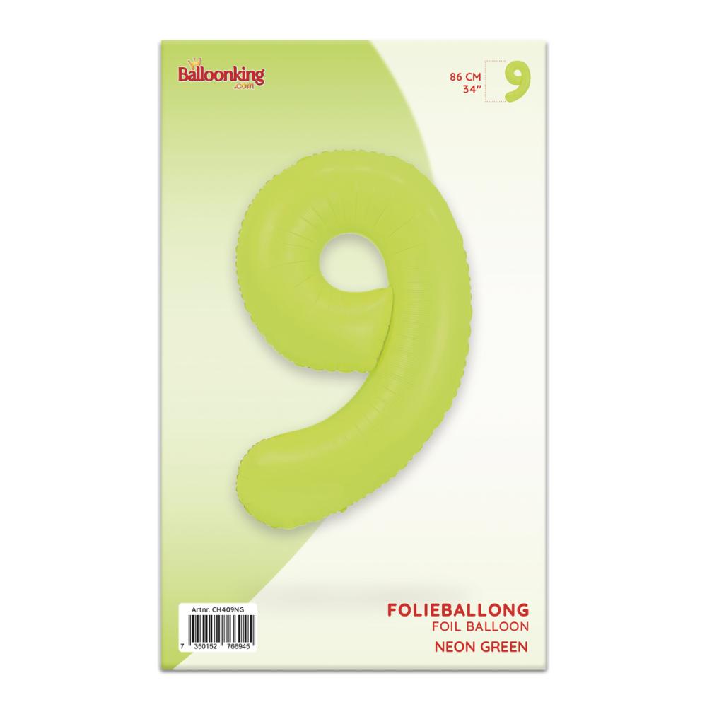 Ballongsiffra - Nio Neon Green 86 cm