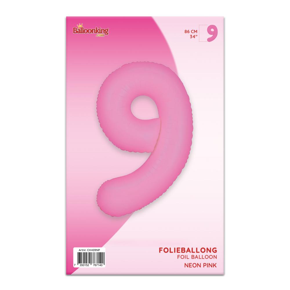 Ballongsiffra - Nio Neon Pink 86 cm