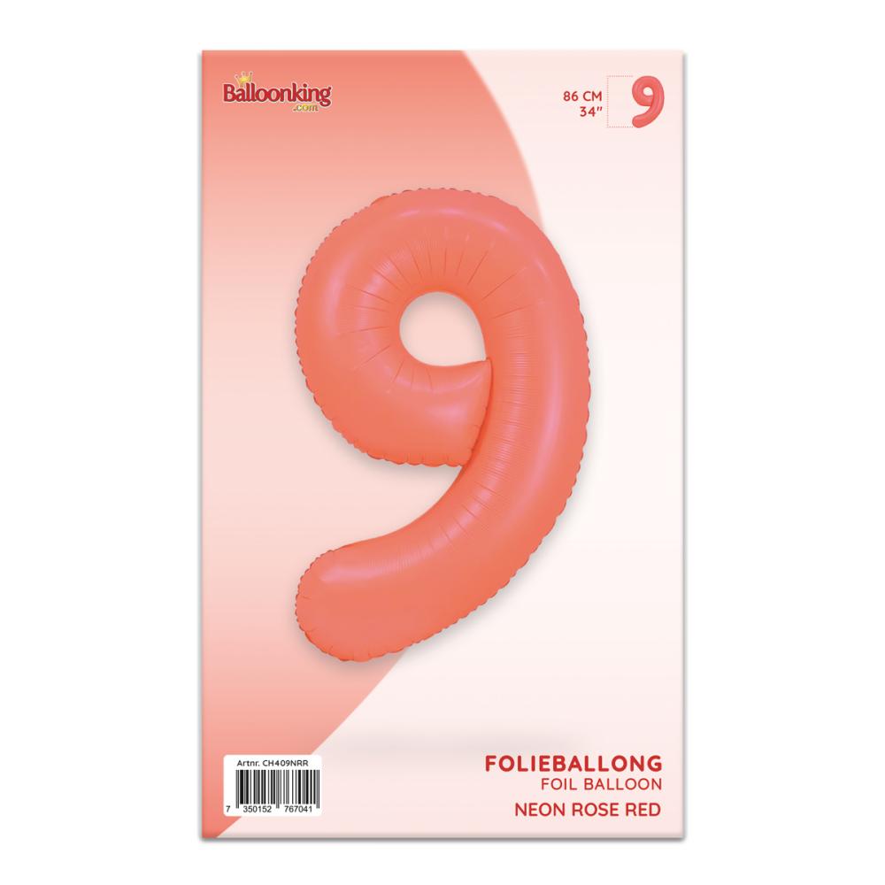 Ballongsiffra - Nio Neon Rose Red 86 cm