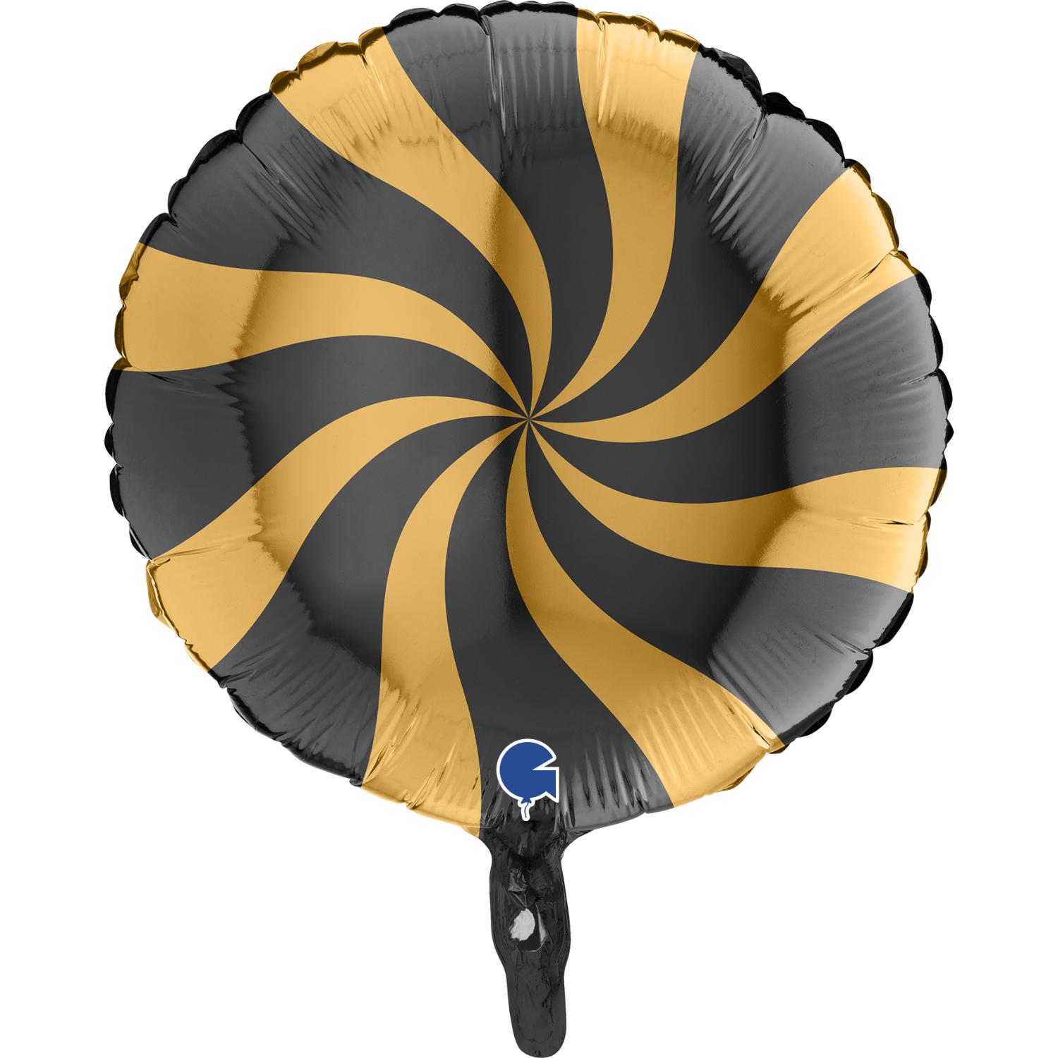 Folieballong - Swirly Guld-Svart 45 cm