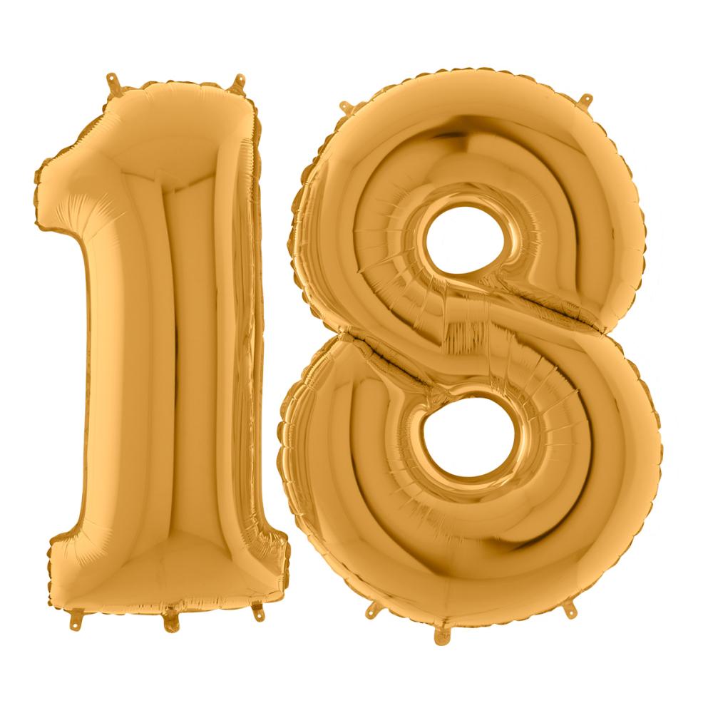 Ballongsiffror - 18 Guld 100 cm