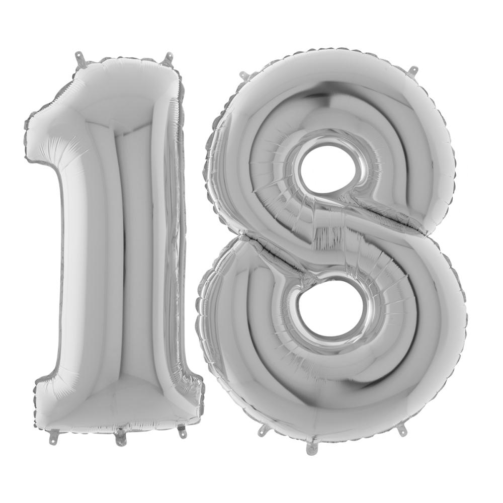 Ballongsiffror - 18 Silver 100 cm